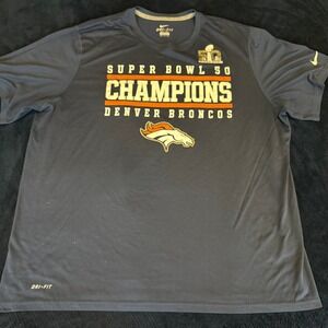 Nike Denver Broncos Super Bowl 50 Champions Dri-FIT Shirt Mens XXL Navy Blue